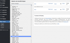 Traduire votre site avec le plugin wordpress polylang choix des langues