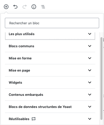 Votre premier article wordpress avec gutenberg types de blocs