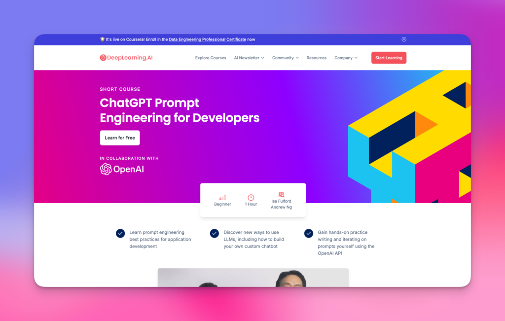 Top 10 free ia training courses in 2024 chatgpt prompt engineering for developers by openai and deeplearning.ai