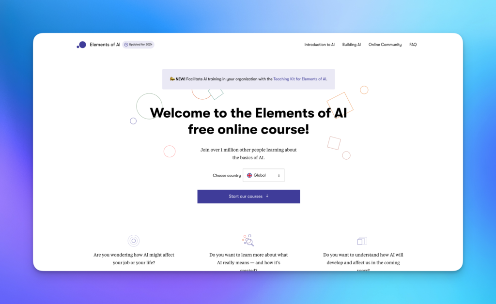 Top 10 des formations ia gratuites en 2024 elements of ai par l'université d'helsinki