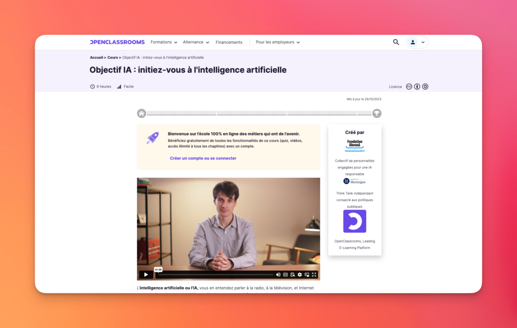 Top 10 des formations ia gratuites en 2024 objectif ia par l'institut montaigne (open classrooms