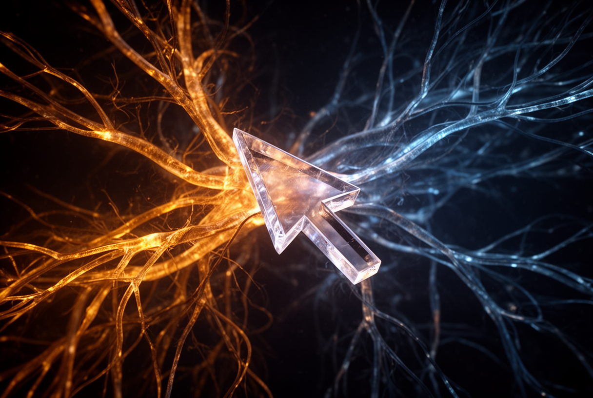 Curseur cristal dont s'étend un réseau neural, représentant le premier modèle IA propriétaire de Cursor