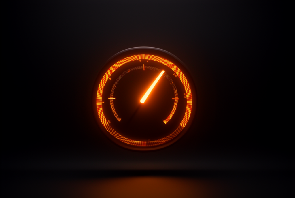 Interface de précision abstraite avec une aiguille orange lumineuse représentant le paramètre reasoning_effort de Mistral Small 4