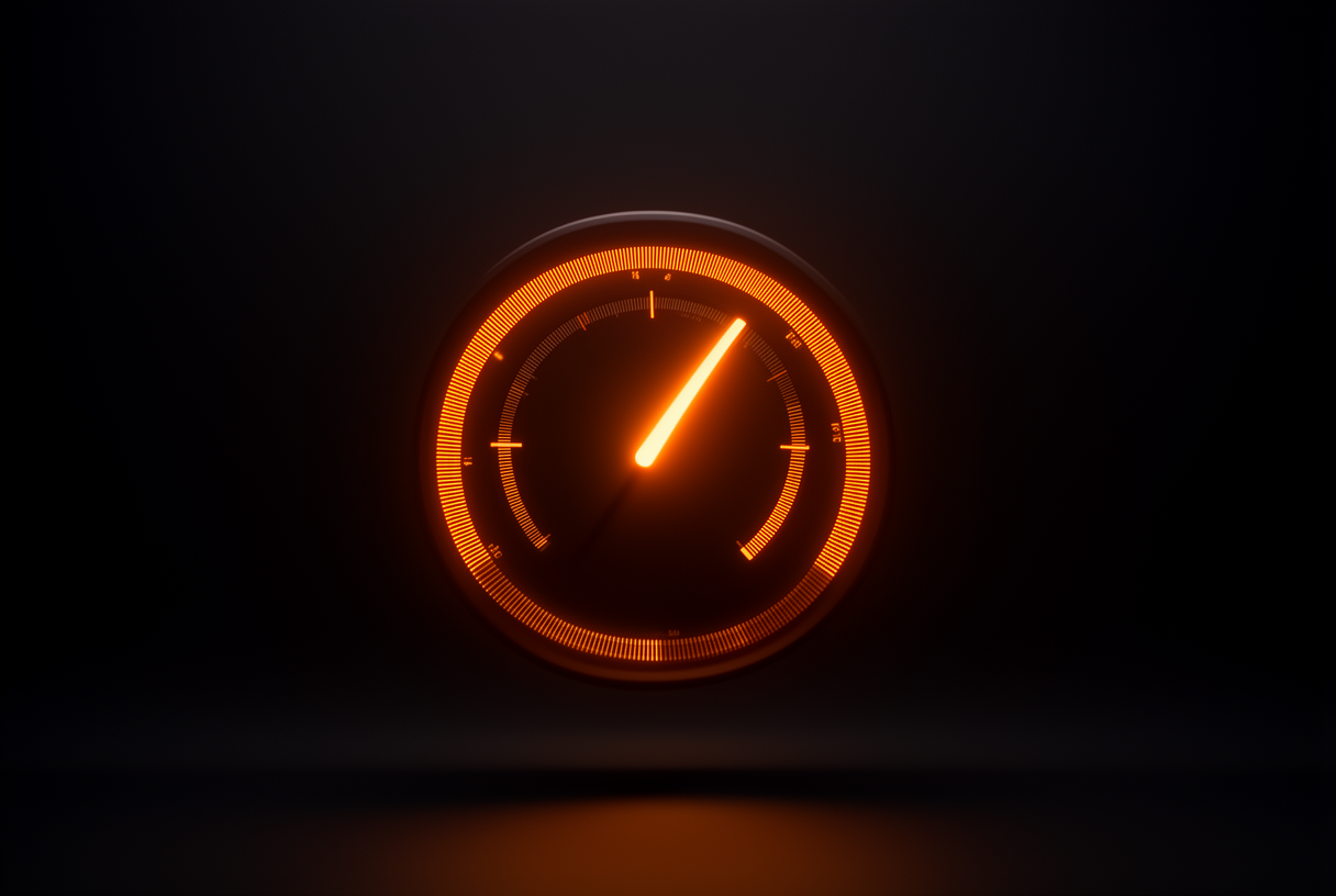 Interface de précision abstraite avec une aiguille orange lumineuse représentant le paramètre reasoning_effort de Mistral Small 4