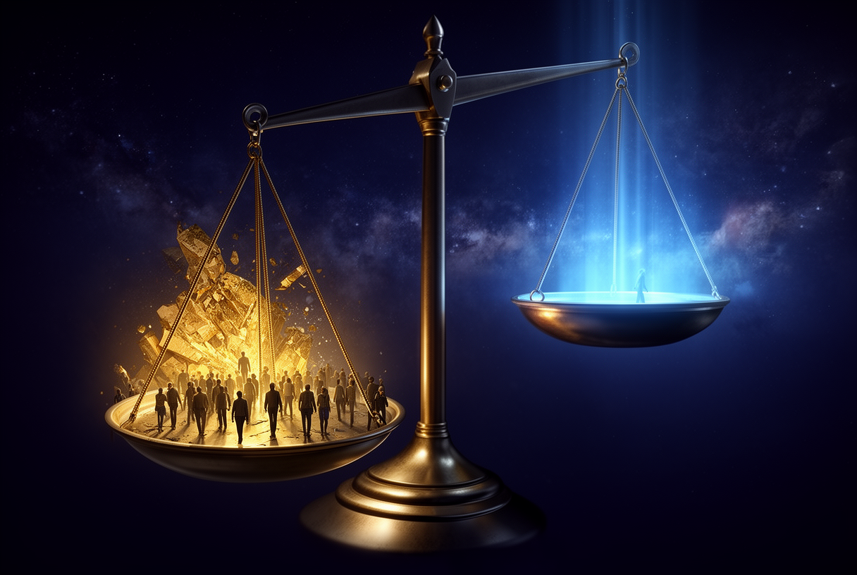 A cosmic scale representing the AI market shift from ChatGPT to Claude in 2026