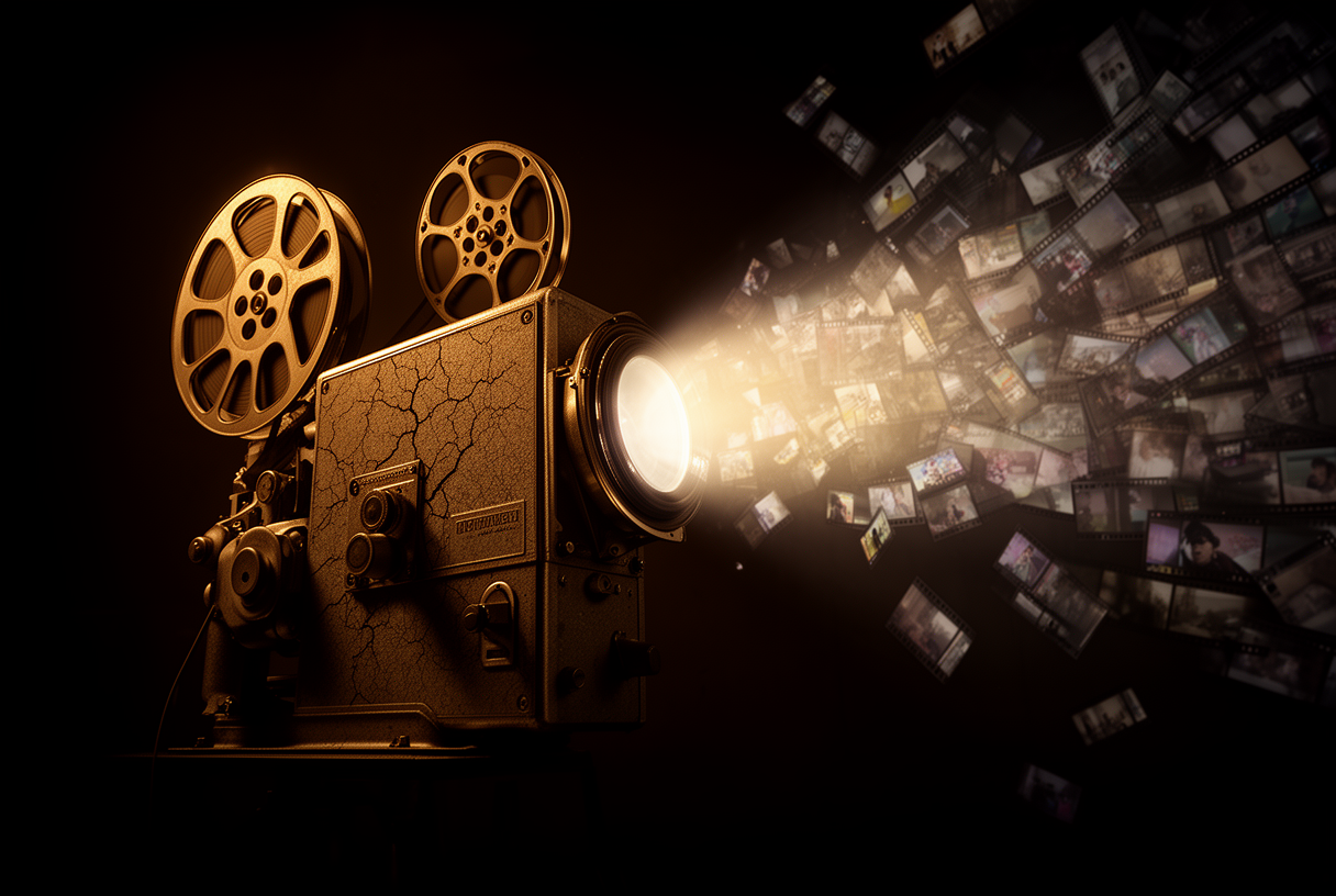 Projecteur de cinéma en extinction, symbole de la fermeture de Sora par OpenAI