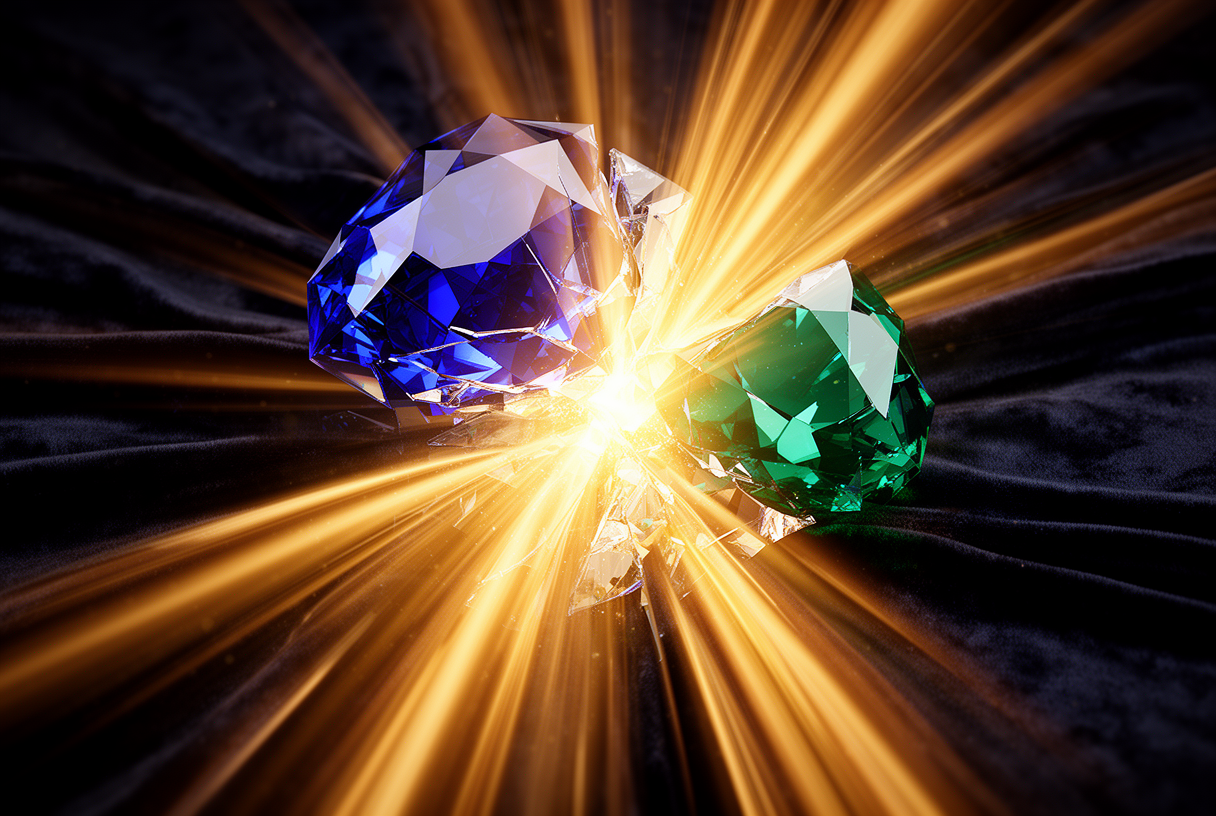 Une gemme géométrique s'ouvre en libérant des rayons de lumière dorée, métaphore de la licence Apache 2.0 de Gemma 4