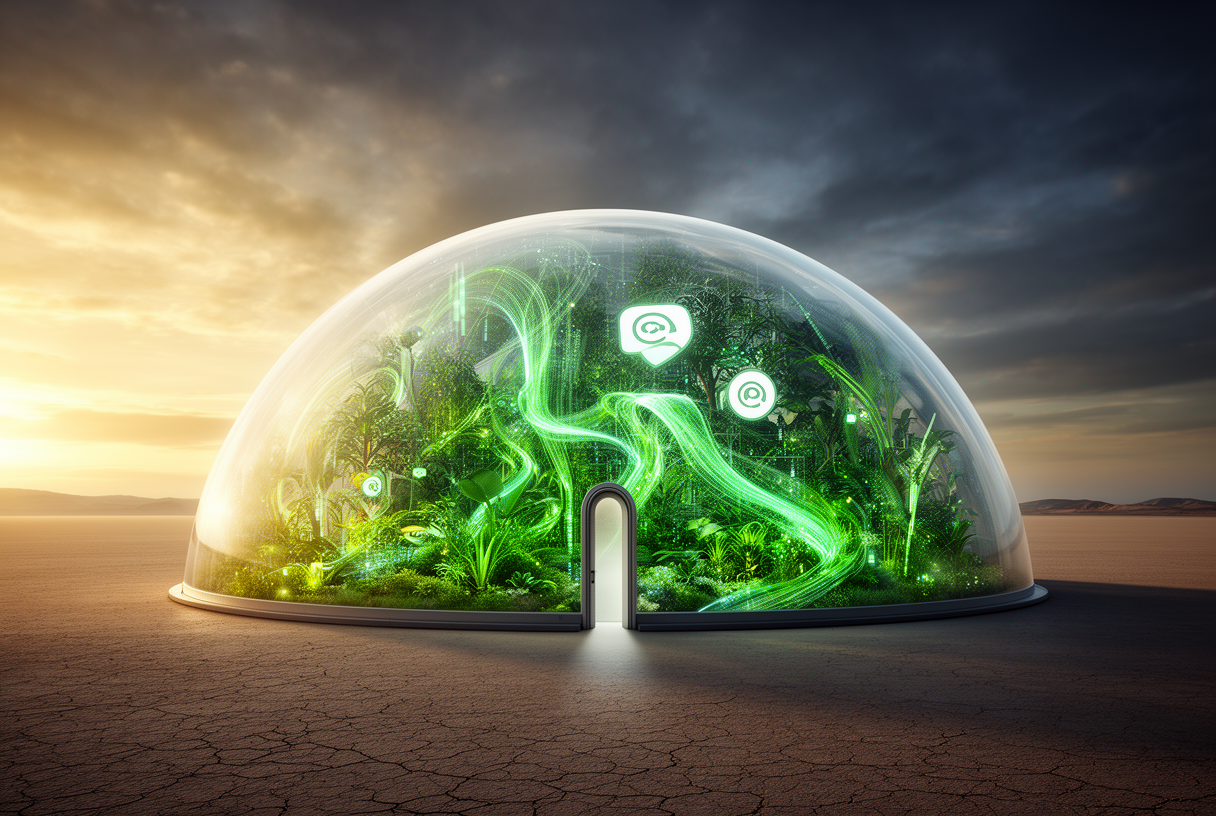 Glass dome symbolizing the walled garden and closed ecosystem of the OpenAI super app